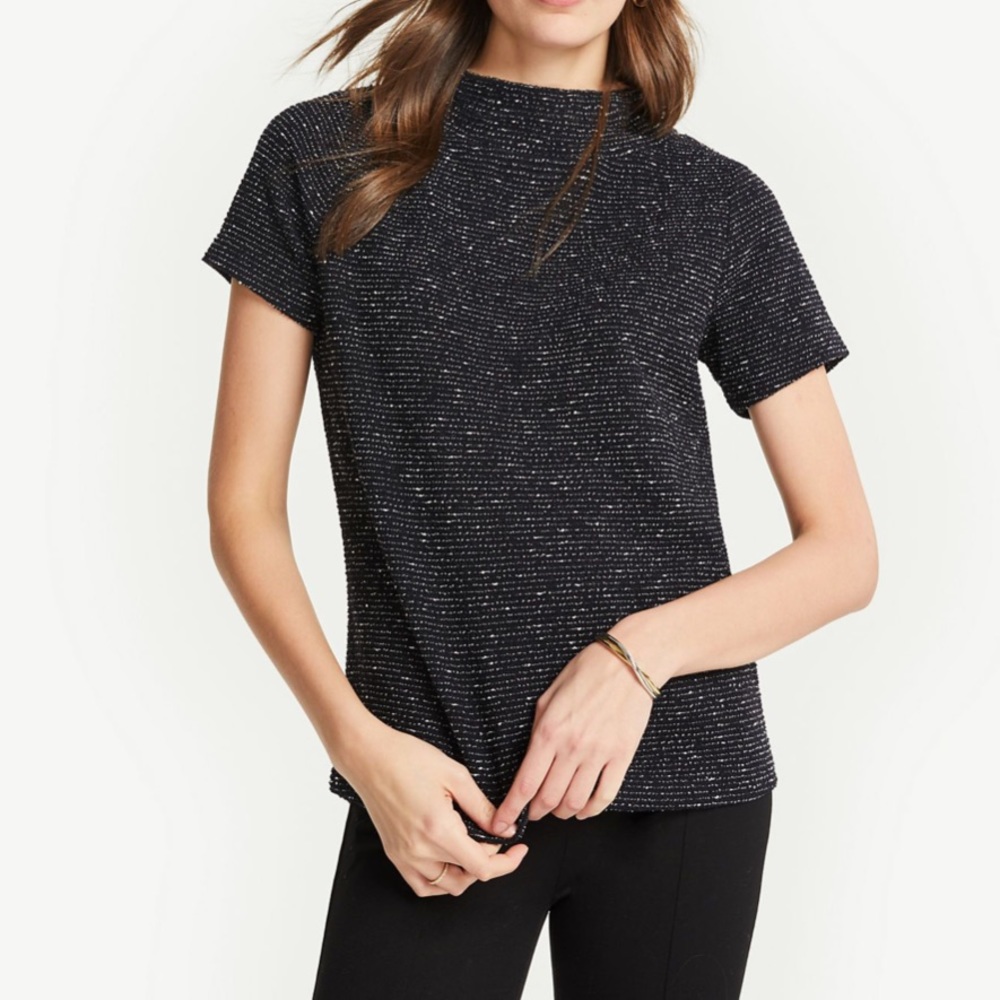 TWEED MOCK NECK TOP IN BLACK MULTI